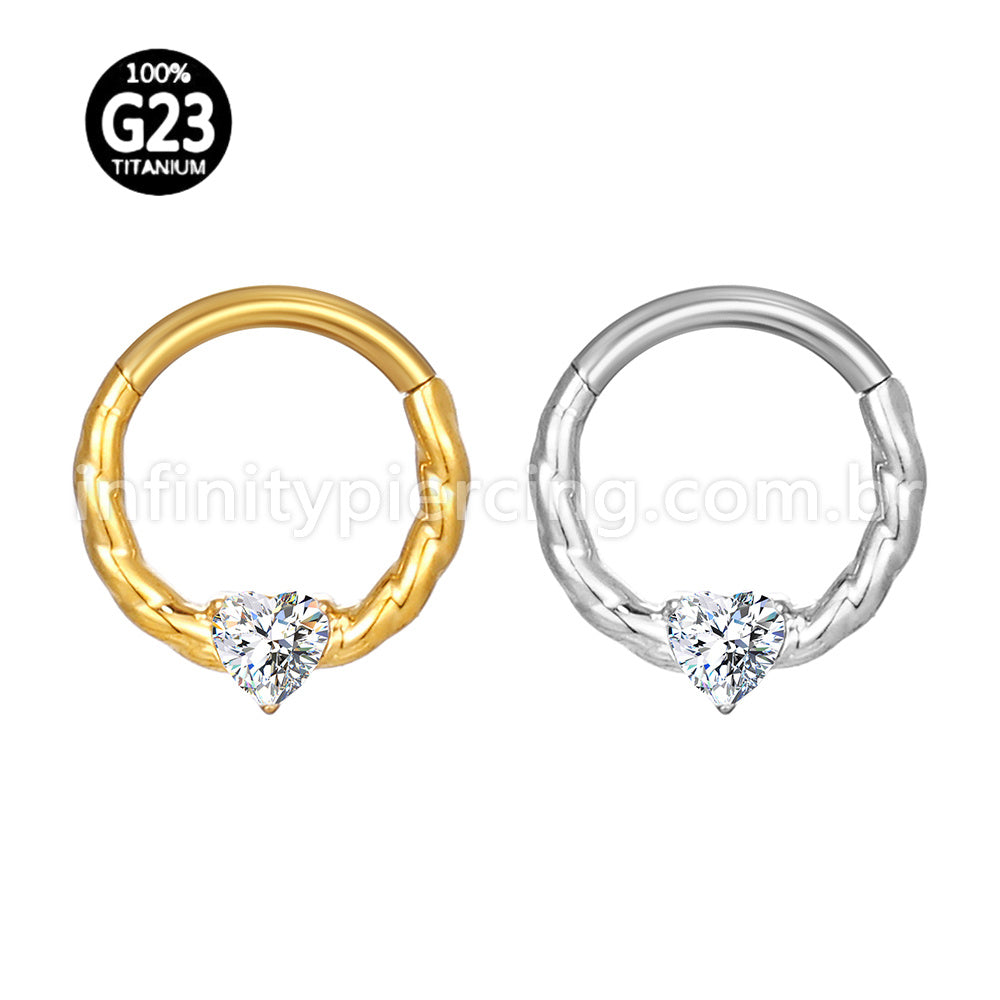 Piercing Argola Titânio Torcida 1 Pedra Zircônia Coração